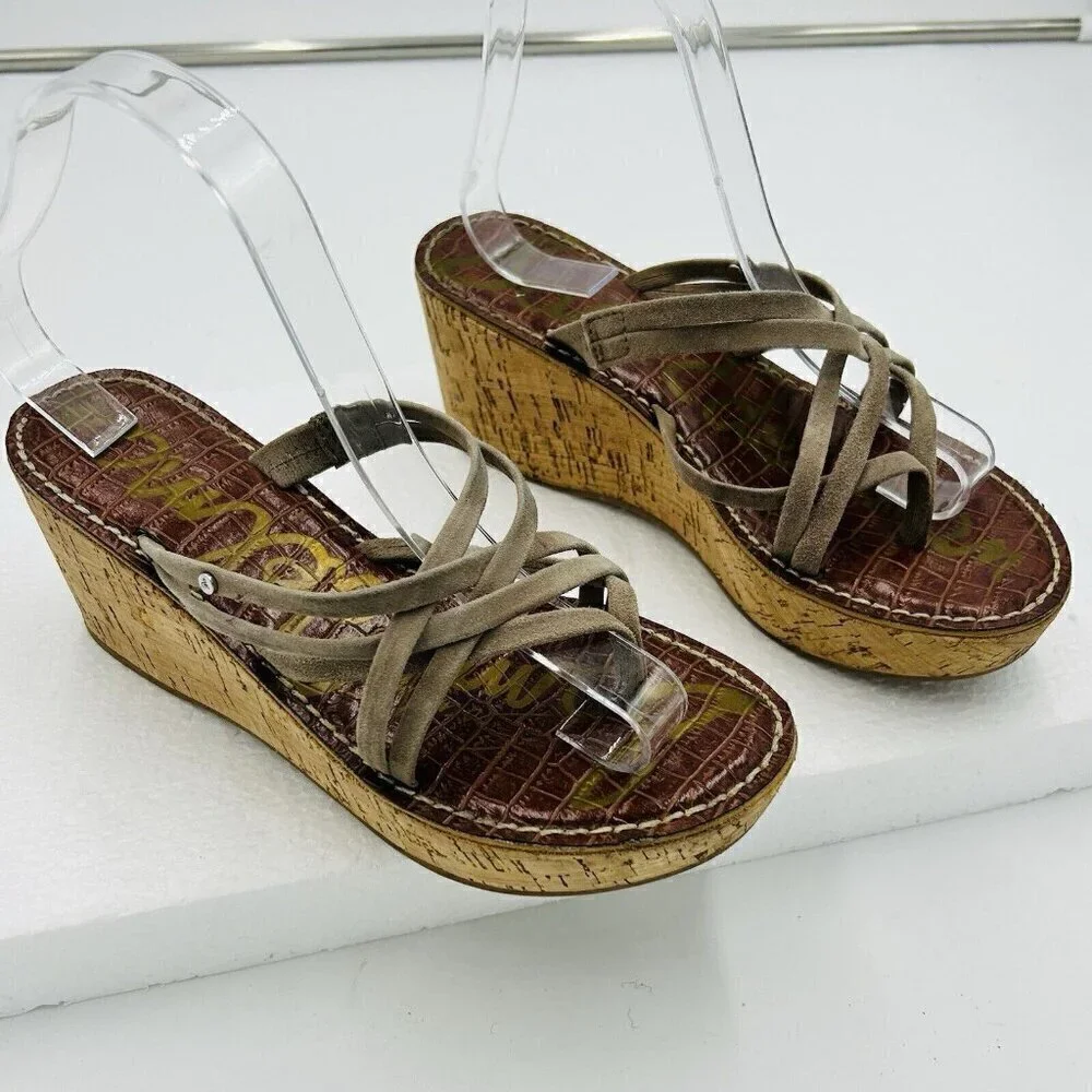 Sam Edelman Sz 8 Reana Taupe Suede Strappy Boho Neutral Earthy 3